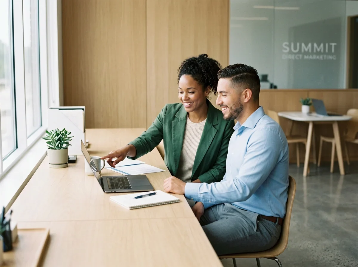 Colleagues working together at a laptop